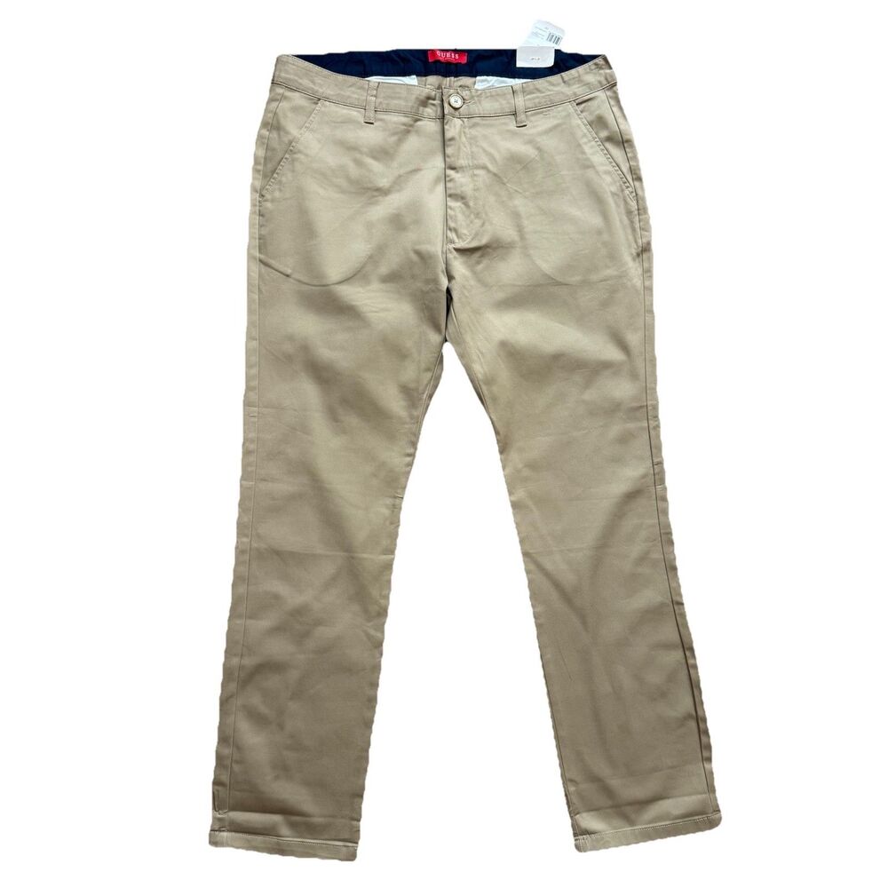 Guess Men's Beige Size 38 Niko Chino Pants Cuffed Relaxed Tapered